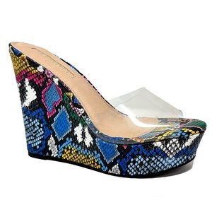 Liliana Rhona Womens Multi Snake Clear Upper Wedges
